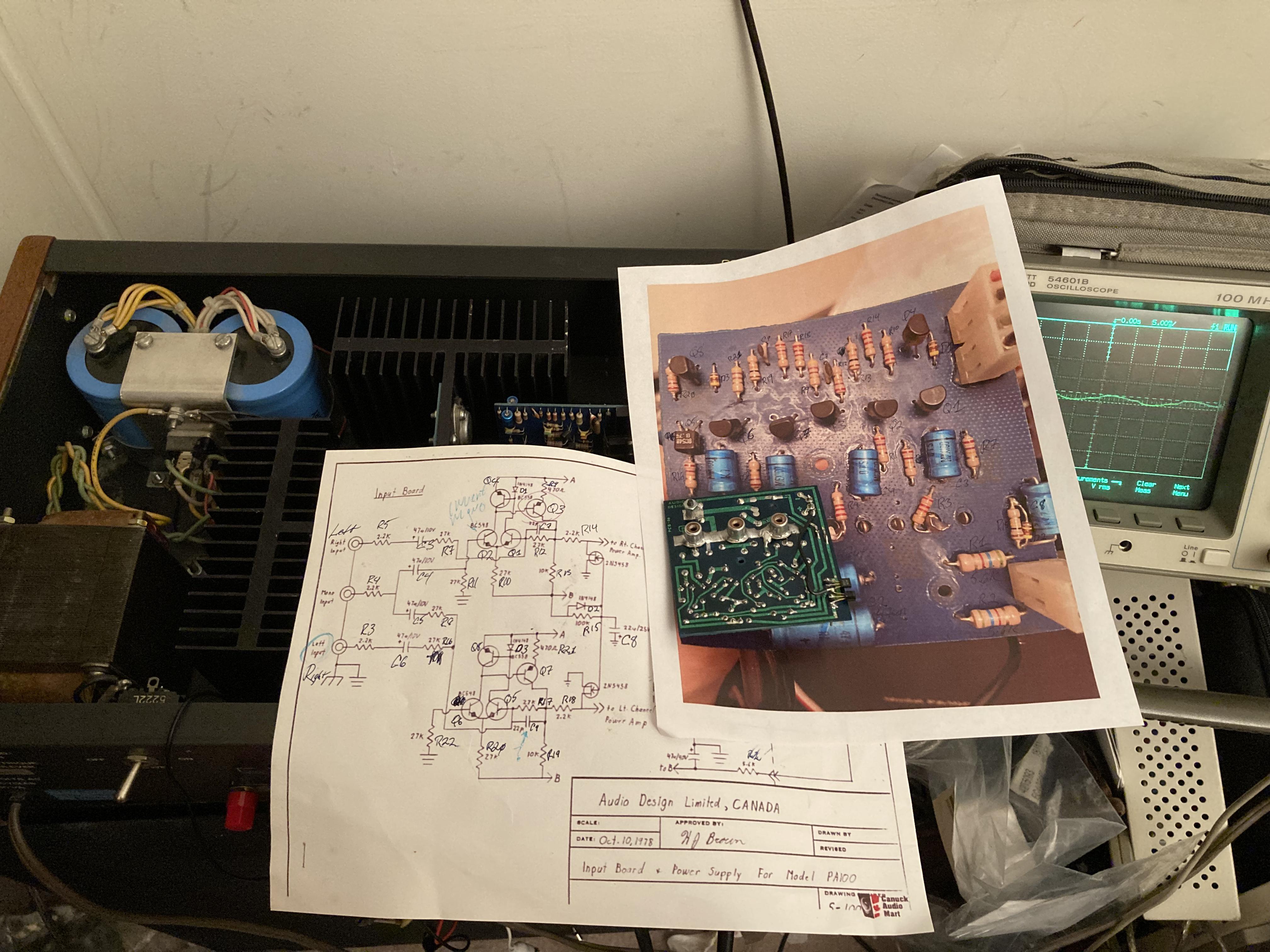 Audio Design PA100, schematic, and input board.