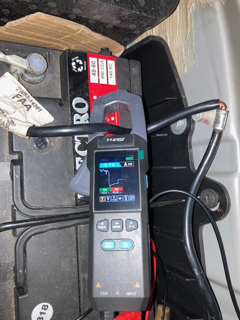 Current draw test during engine start.