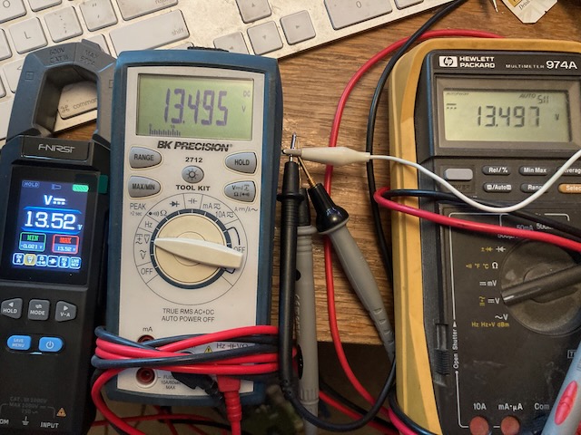 Voltage test:13 volt power supply, DMC-100, BK 2712, HP 974A